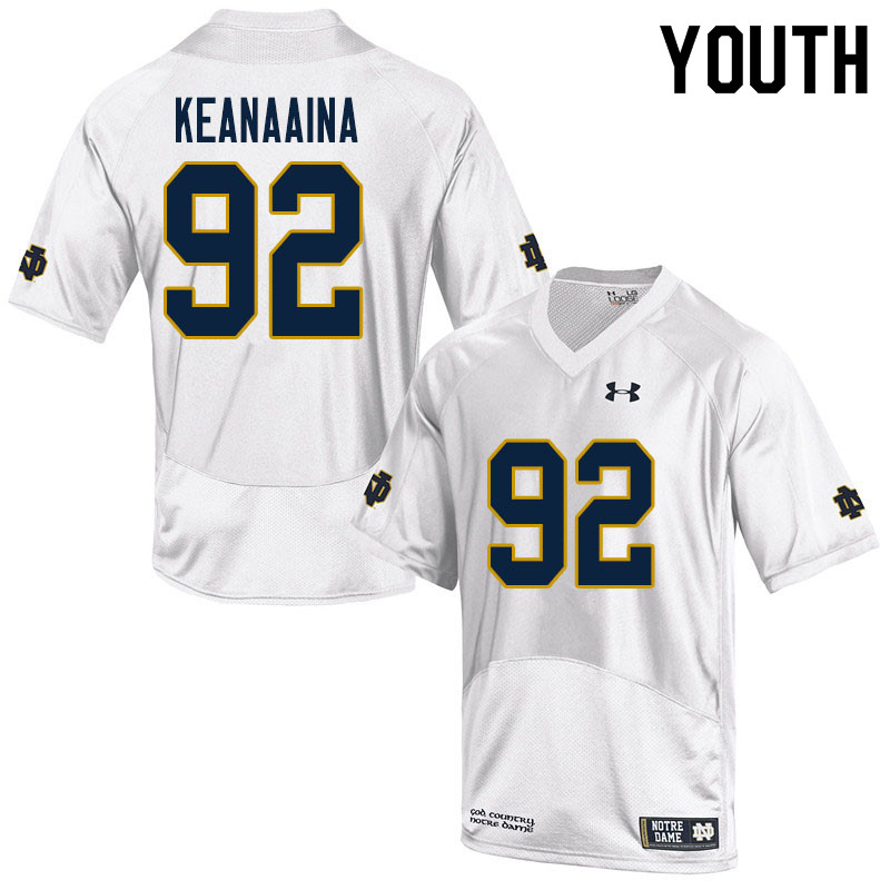 Youth NCAA Notre Dame Fighting Irish #92 Aidan Keanaaina Stitched College Under Armour Authentic White Football Jersey VG10E77ED